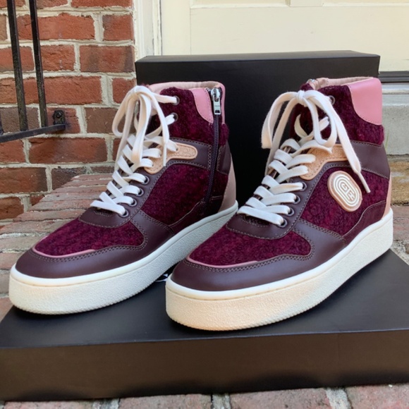 COACH High Top Sneakers C220 Tweed Oxblood/True Pink SZ 9 - Picture 3 of 15